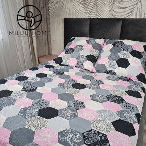 KOMPLET POŚCIELI Z KORY KOŁDRA 140×200 PODUSZKA 70X80 HEXAGON KORA BAWEŁNIANA PRODUCENT