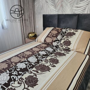 KOMPLET POŚCIELI Z KORY KOŁDRA 160×200 2XPODUSZKA 70X80 KWIATY BRĄZ KORA BAWEŁNIANA PRODUCENT