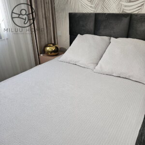 KOMPLET POŚCIELI Z KORY KOŁDRA 180×200 PODUSZKA 2X70X80 JASNA SZARA KORA BAWEŁNIANA PRODUCENT