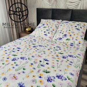 KOMPLET POŚCIELI Z KORY KOŁDRA 180×200 PODUSZKA 2X70X80 KWIATY BIAŁE KORA BAWEŁNIANA PRODUCENT