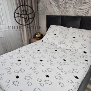 KOMPLET POŚCIELI Z KORY KOŁDRA 220×200 PODUSZKA 2X70X80 BARANKI BIAŁE KORA BAWEŁNIANA PRODUCENT