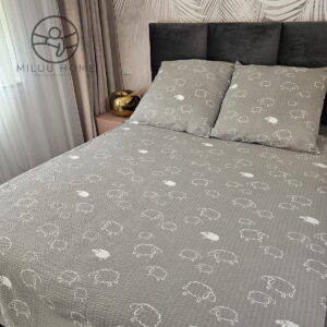 KOMPLET POŚCIELI Z KORY KOŁDRA 220×200 PODUSZKA 2X70X80 BARANKI SZARE KORA BAWEŁNIANA PRODUCENT