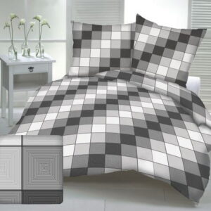 KOMPLET POŚCIELI Z KORY KOŁDRA 160×200 2X PODUSZKA 70X80 KORA BAWEŁNIANA SZACHOWNICA SZARA PRODUCENT