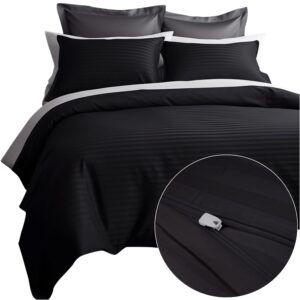 KOMPLET POŚCIEL SATYNA BAWEŁNIANA KOŁDRA 160X200 PODUSZKA 2X70X80 CIZGILI BLACK SATYNOWA PREMIUM