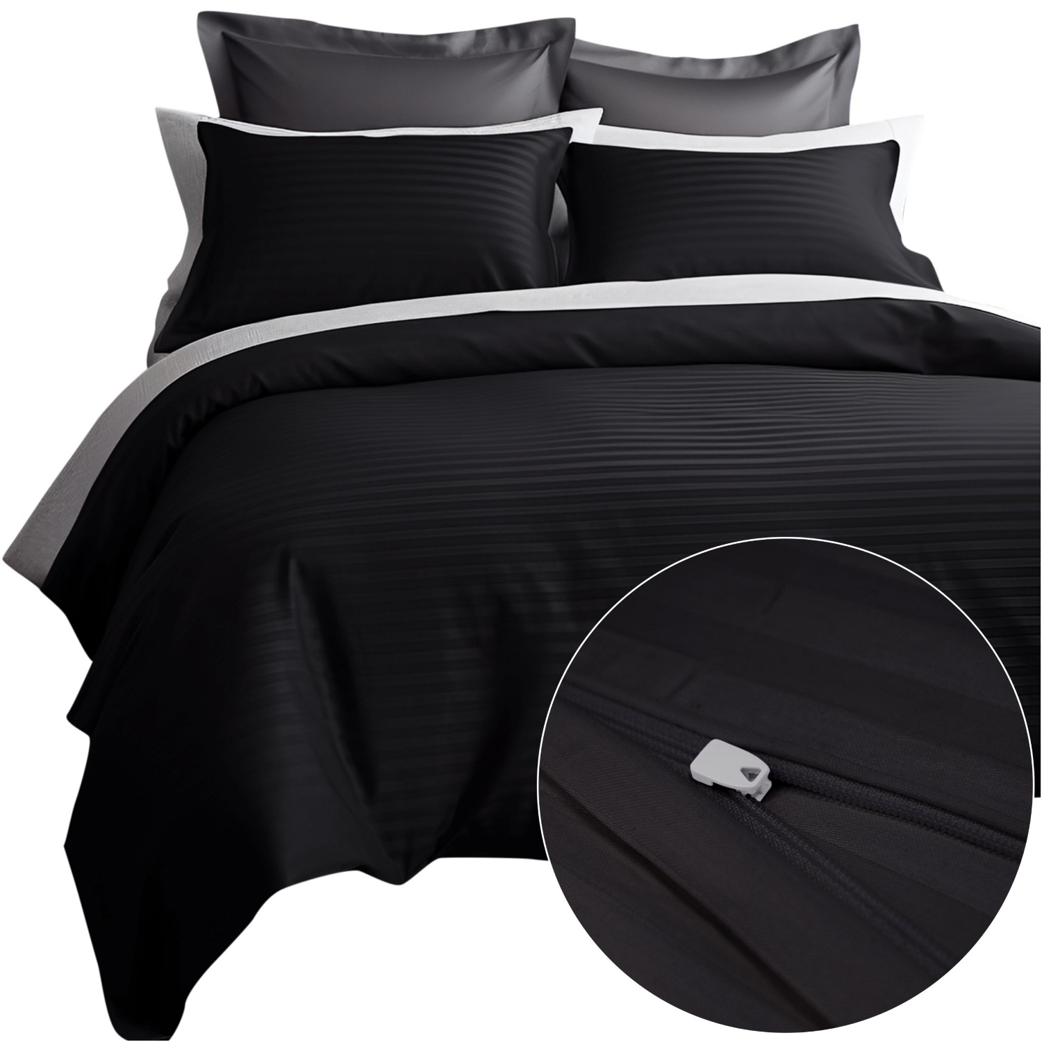 Pościel satyna bawełniana CIZGILI BLACK/220X200 EXCLUSIVE