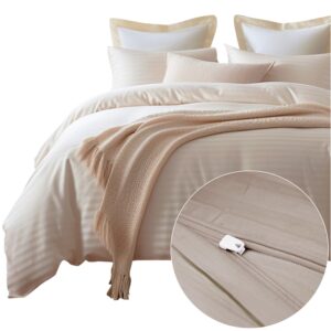 KOMPLET POŚCIEL SATYNA BAWEŁNIANA KOŁDRA 160X200 PODUSZKA 2X70X80 CIZGILI CAPUCCINO SATYNOWA PREMIUM