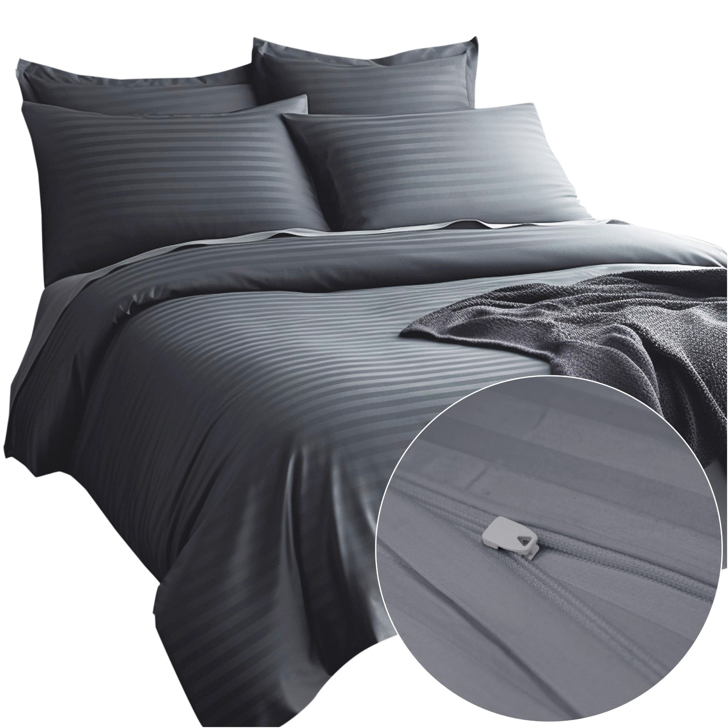 Pościel satyna bawełniana CIZGILI ANTHRACITE/220X200 EXCLUSIVE