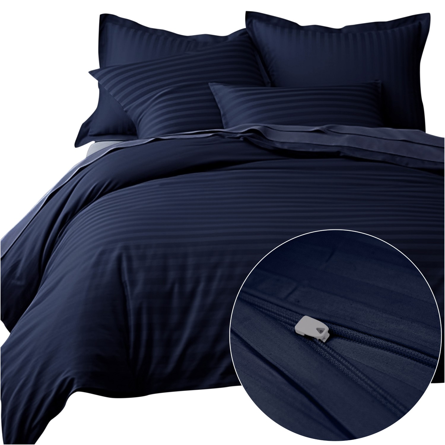 Pościel satyna bawełniana CIZGILI NAVY BLUE/140x200+1posz. 70x80 EXCLUSIVE