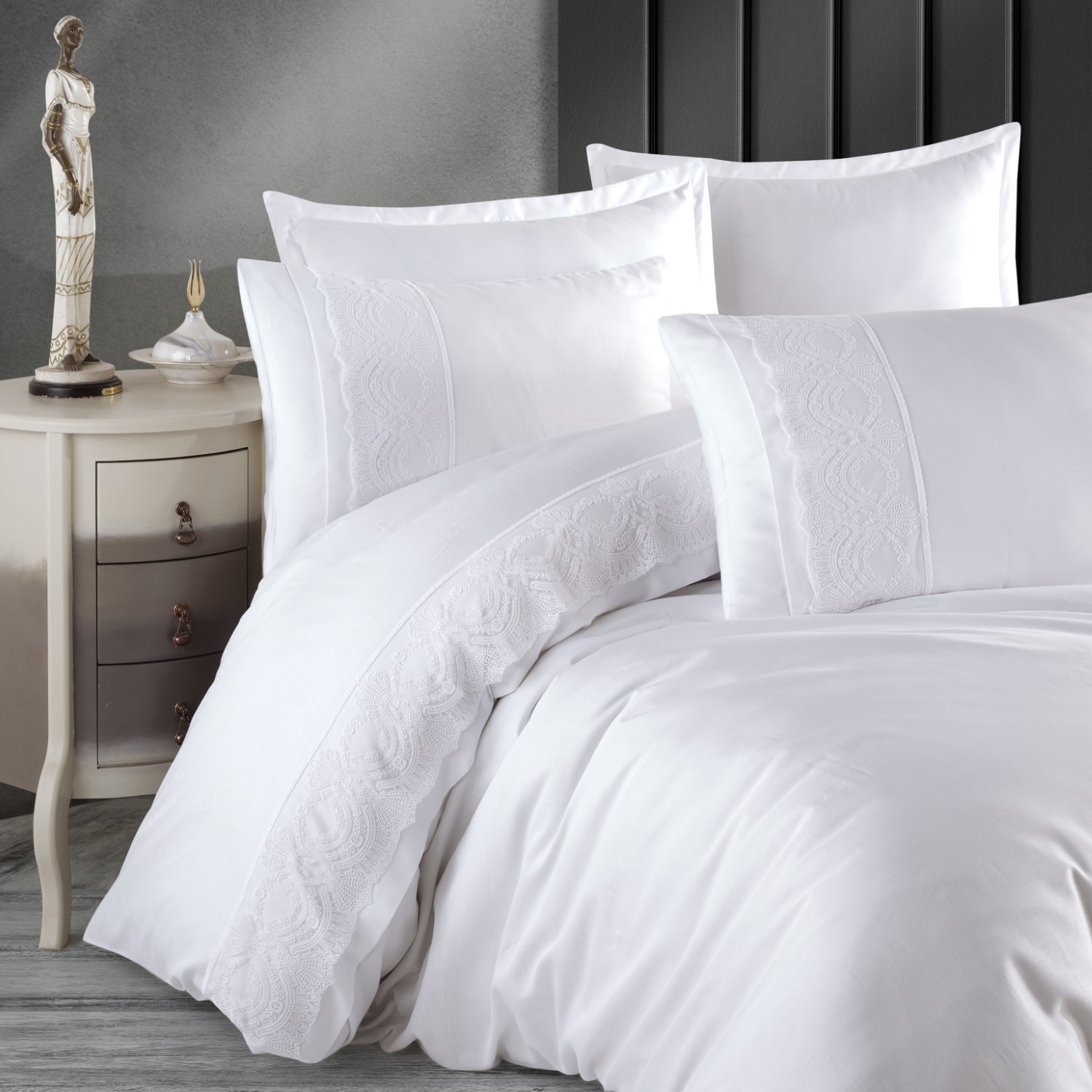 Pościel satyna bawełniana z gipiurą(P) VALINOR 1/160x200 GUIPURE - obrazek 4