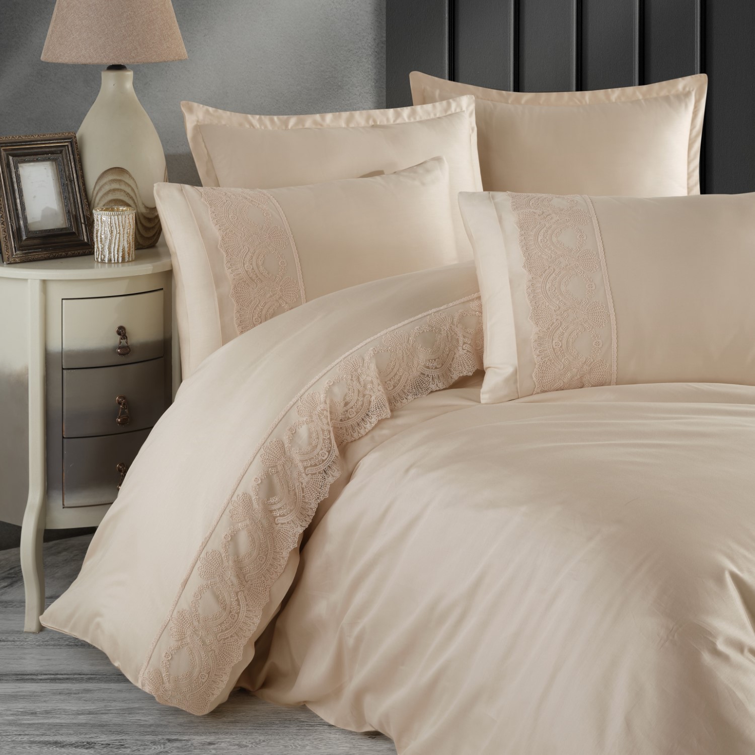 Pościel satyna bawełniana z gipiurą(P) VALINOR 3/160x200 GUIPURE - obrazek 4