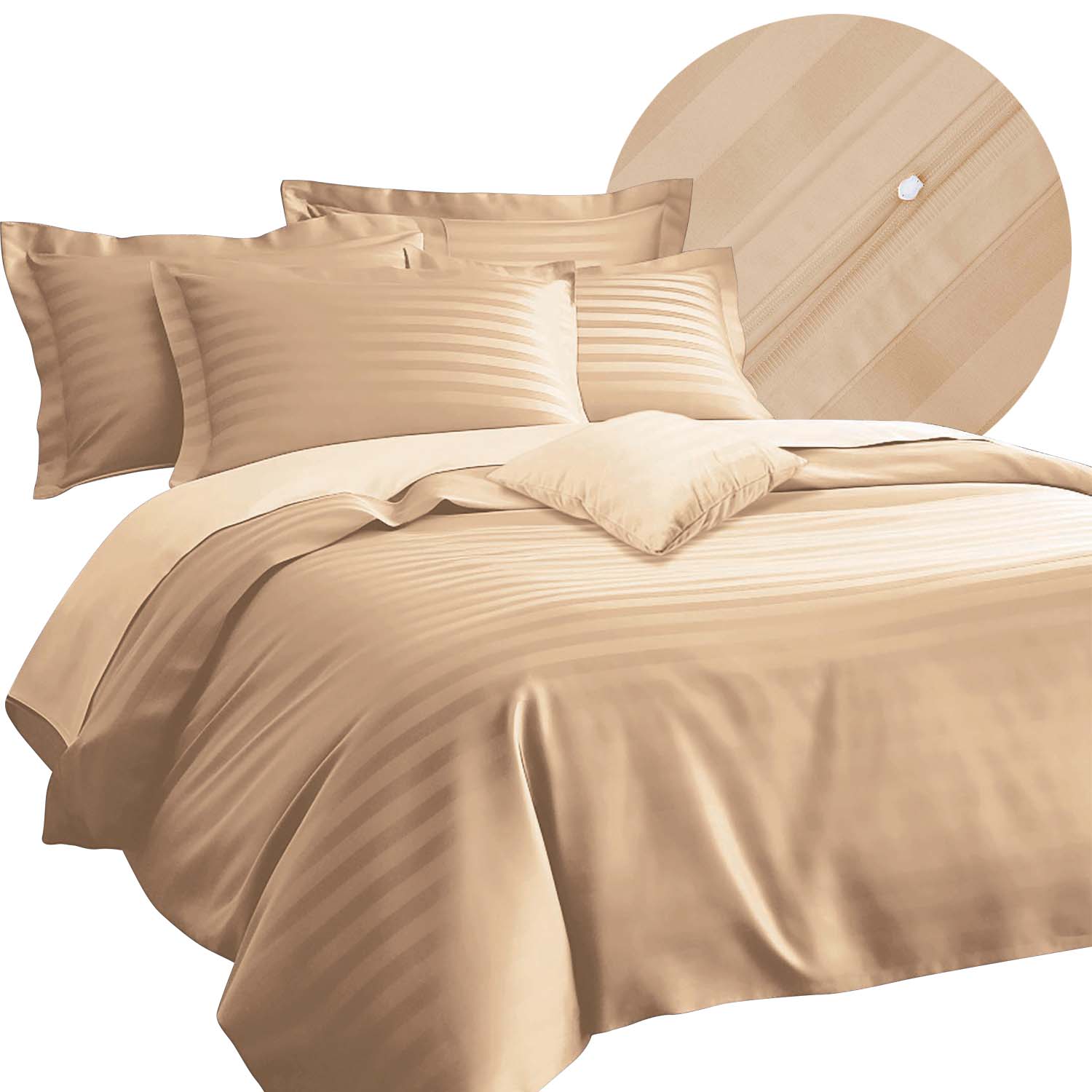 Pościel satyna bambusowo-bawełniana (P) STRIPE BEIGE/160x200 +2x70x80 z listwą +4x40x40 BAMBOO