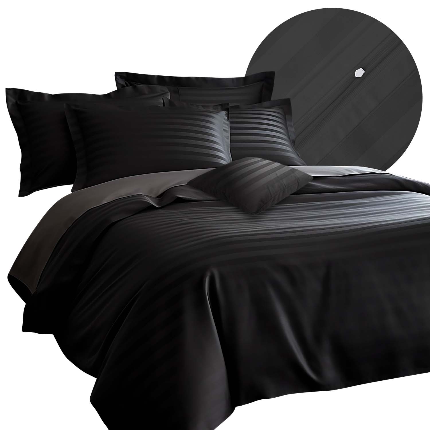 Pościel satyna bambusowo-bawełniana (P) STRIPE BLACK/220x200 +2x70x80 z listwą +4x40x40 BAMBOO