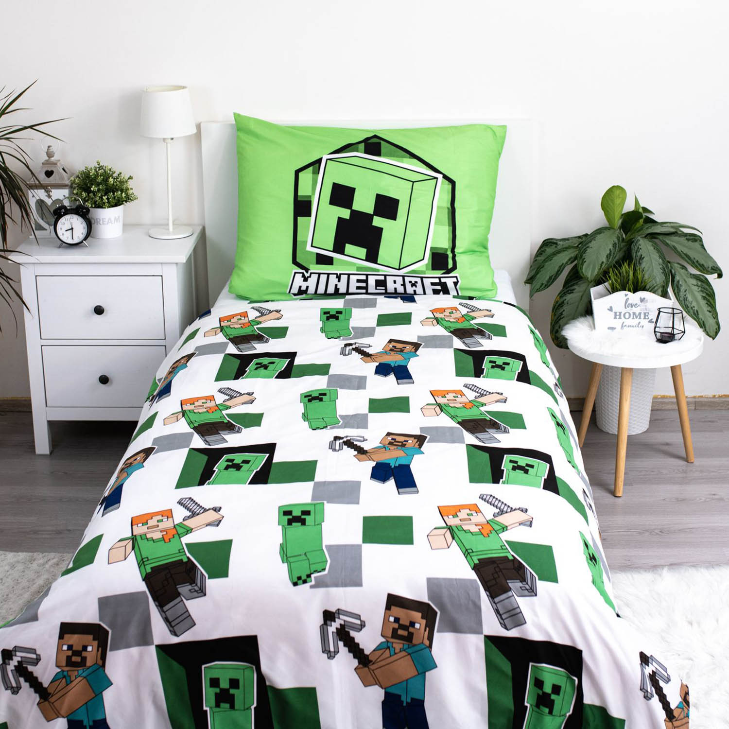 Pościel mikrofibra 140x200+1p70x90 Minecraft zielony - obrazek 2