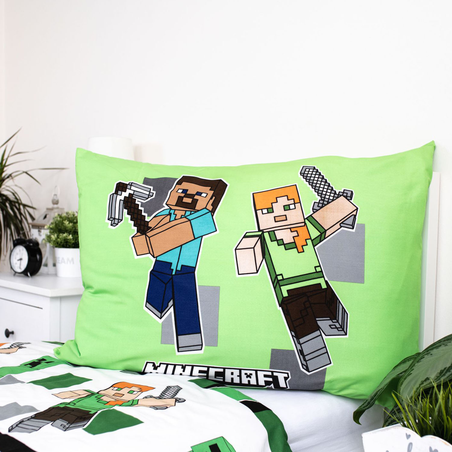 Pościel mikrofibra 140x200+1p70x90 Minecraft zielony - obrazek 3