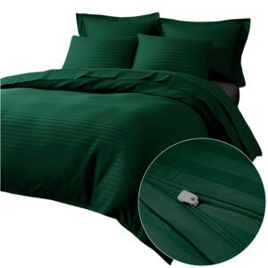 KOMPLET POŚCIEL SATYNA BAWEŁNIANA KOŁDRA 160X200 PODUSZKA 2X70X80 CIZGILI DARK GREEN SATYNOWA PREMIUM
