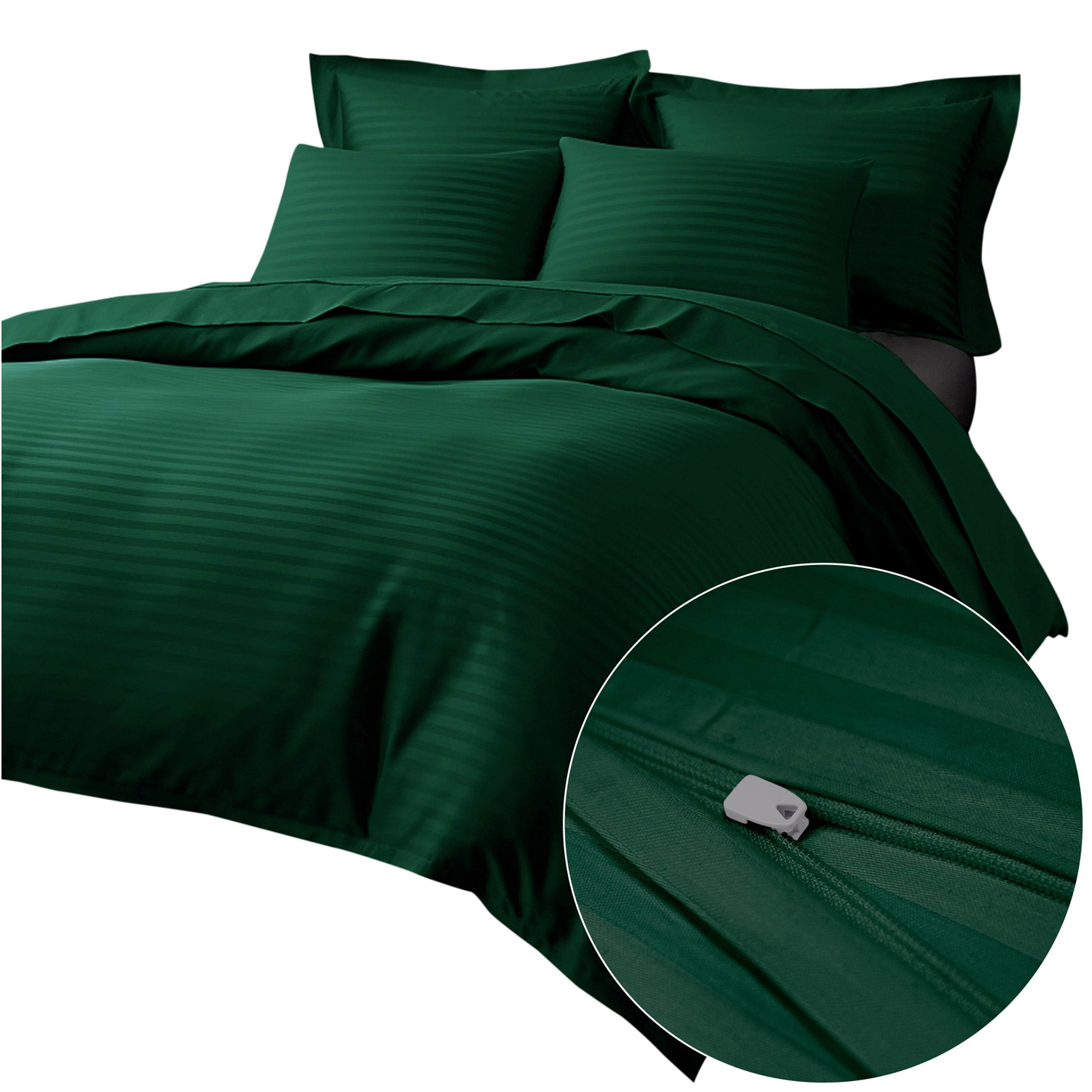 KOMPLET POŚCIEL SATYNA BAWEŁNIANA KOŁDRA 220X200 PODUSZKA 2X70X80 CIZGILI DARK GREEN SATYNOWA EXCLUSIVE