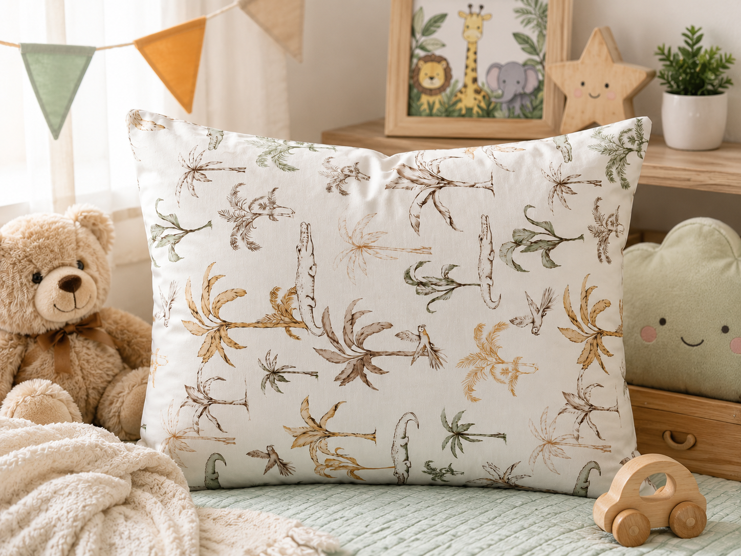 POSZEWKA Z SATYNY BAWEŁNIANEJ NA PODUSZKĘ DZIECIĘCA 50X60 SATYNA TROPICAL ISLAND BAWEŁNA 100% PRODUCENT ECRU