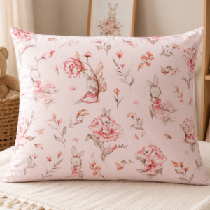 POSZEWKA Z SATYNY BAWEŁNIANEJ NA PODUSZKĘ DZIECIĘCA 50X60 SATYNA BUNNY BAWEŁNA 100% PRODUCENT PUDROWY RÓŻ