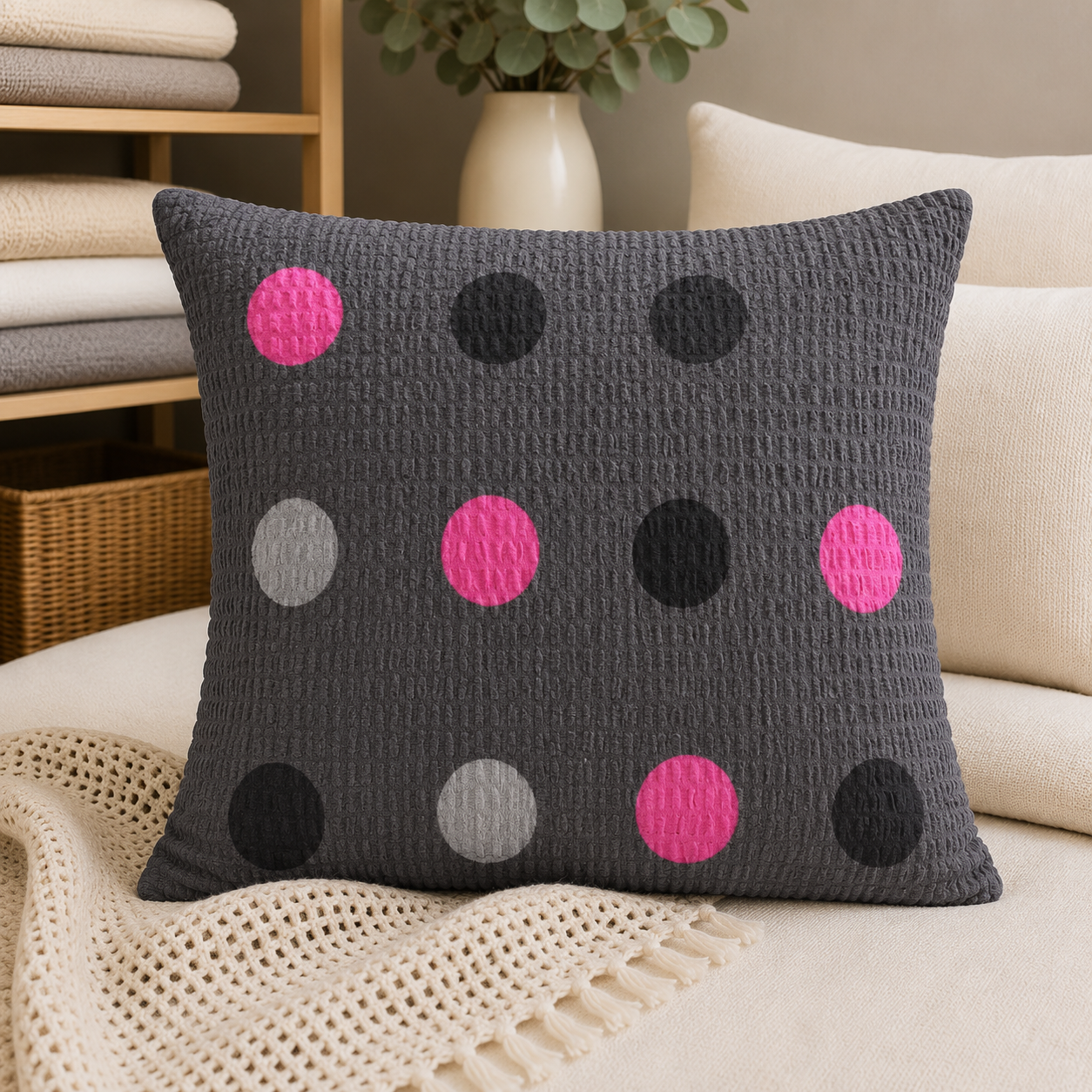 POSZEWKA Z KORY NA PODUSZKĘ JASIEK 40X40 GRAFIT KÓŁKA RÓŻ BAWEŁNA 100% PRODUCENT