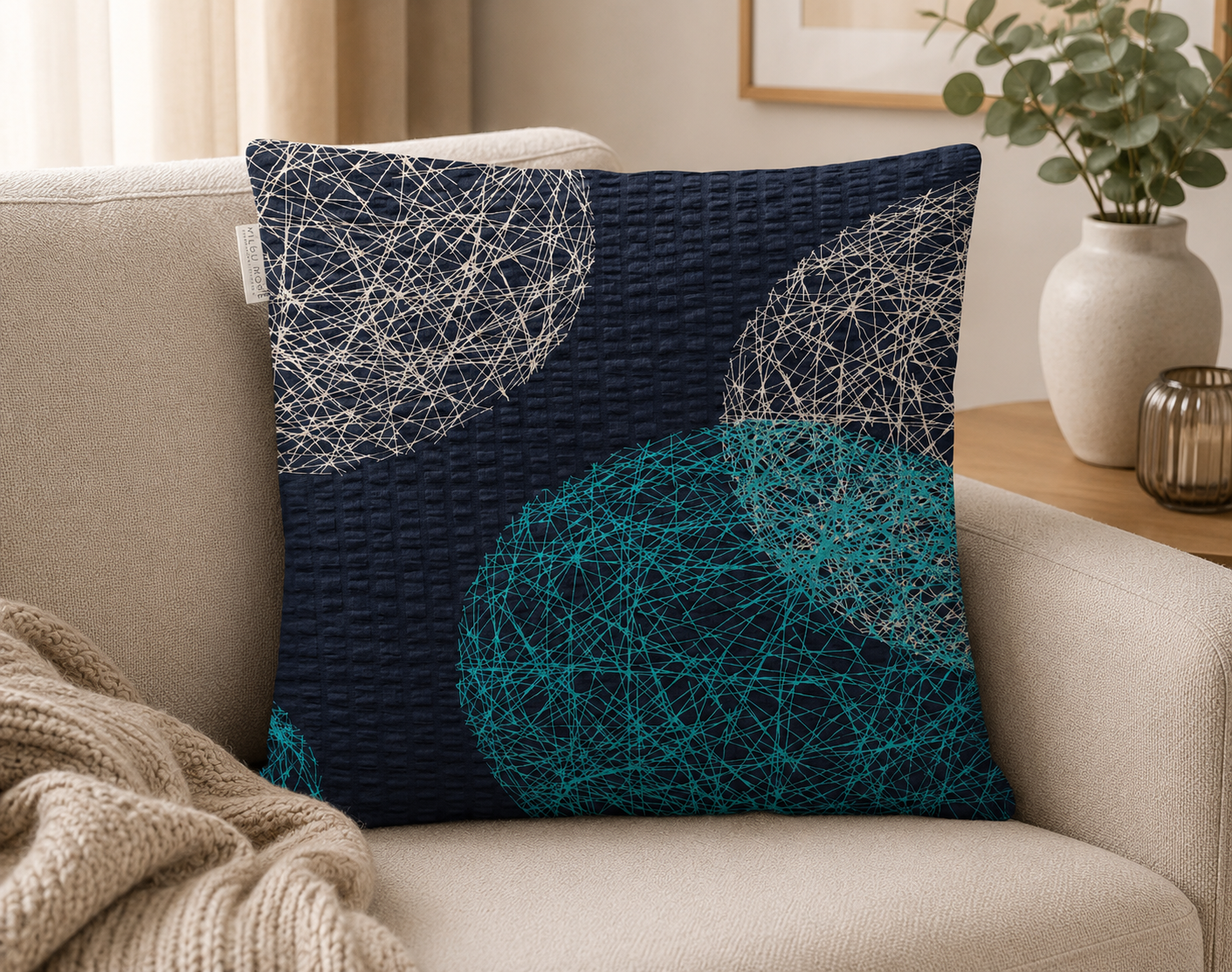 POSZEWKA Z KORY NA PODUSZKĘ JASIEK 40X40 GEOMETRIA GRANAT BAWEŁNA 100% PRODUCENT