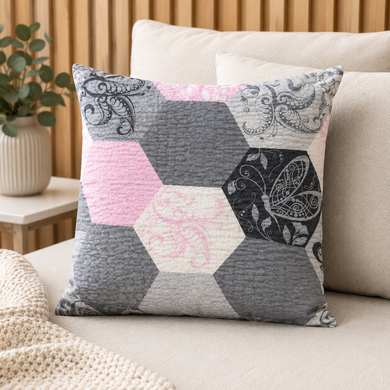 POSZEWKA Z KORY NA PODUSZKĘ JASIEK 40X40 HEXAGON BAWEŁNA 100% PRODUCENT