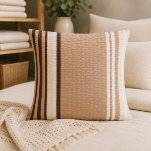POSZEWKA Z KORY NA PODUSZKĘ JASIEK 40X40 PASKI BRĄZ BAWEŁNA 100% PRODUCENT