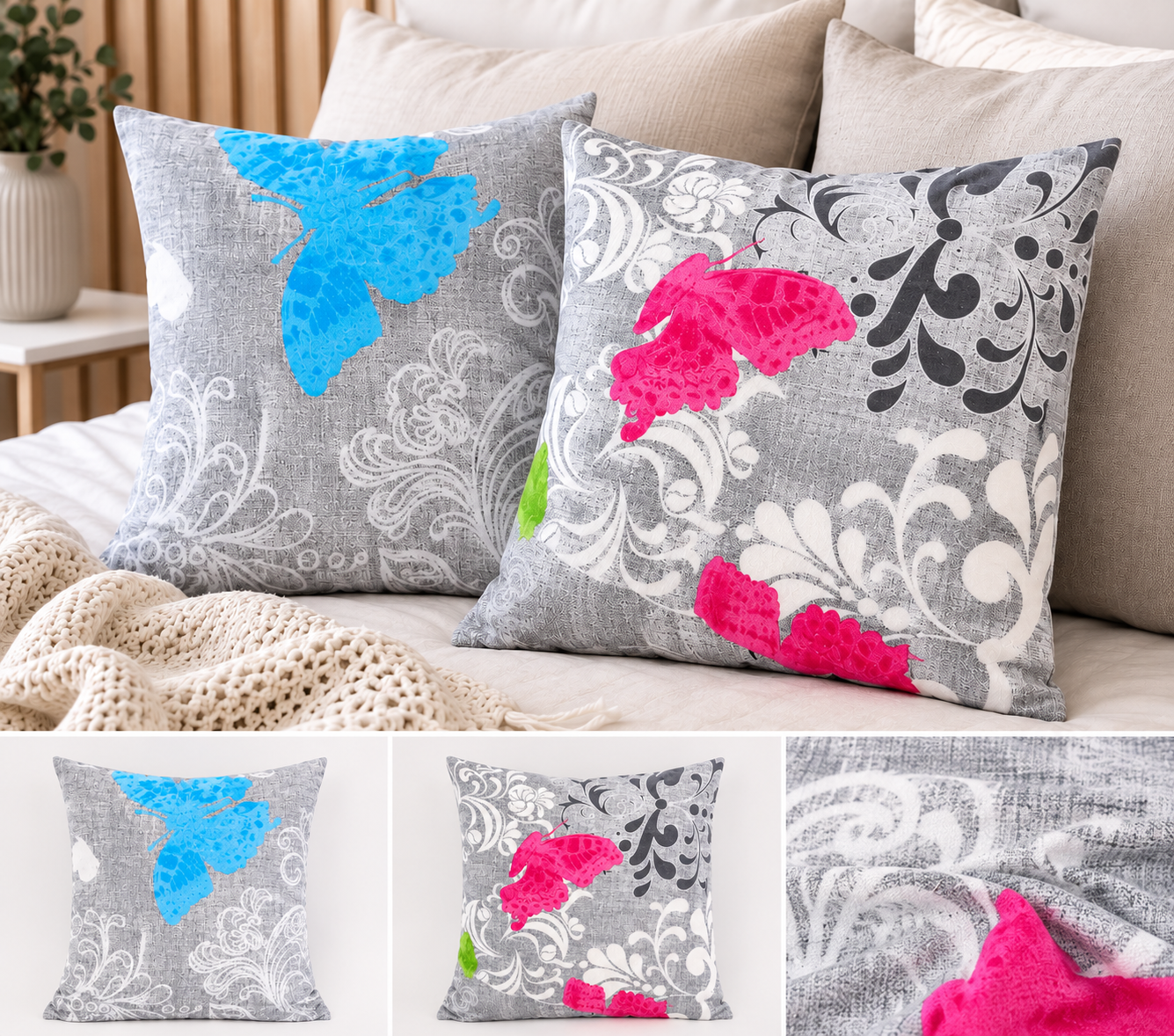 POSZEWKA Z KORY NA PODUSZKĘ JASIEK 40X40 MOTYLE BAWEŁNA 100% PRODUCENT