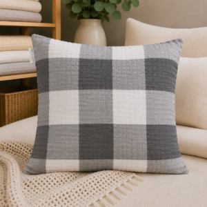 POSZEWKA Z KORY NA PODUSZKĘ JASIEK 40X40 KRATA SZARA BAWEŁNA 100% PRODUCENT
