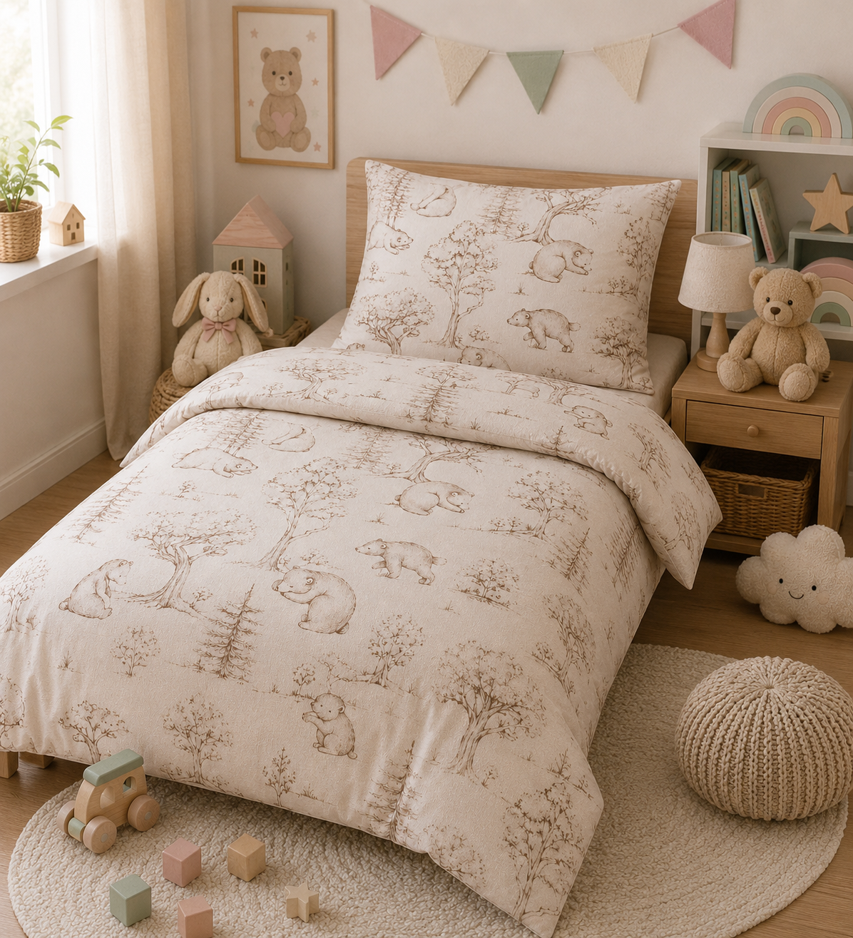 POŚCIEL DZIECIĘCA BAWEŁNIANA KOMPLET KOŁDRA 110X125 PODUSZKA 40X60 MISIE BAWEŁNA 100% PRODUCENT - obrazek 2