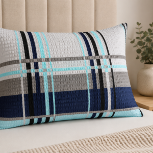 POSZEWKA Z KORY NA PODUSZKĘ 50X60 A1163-1 SZARY KRATA BAWEŁNA 100% PRODUCENT