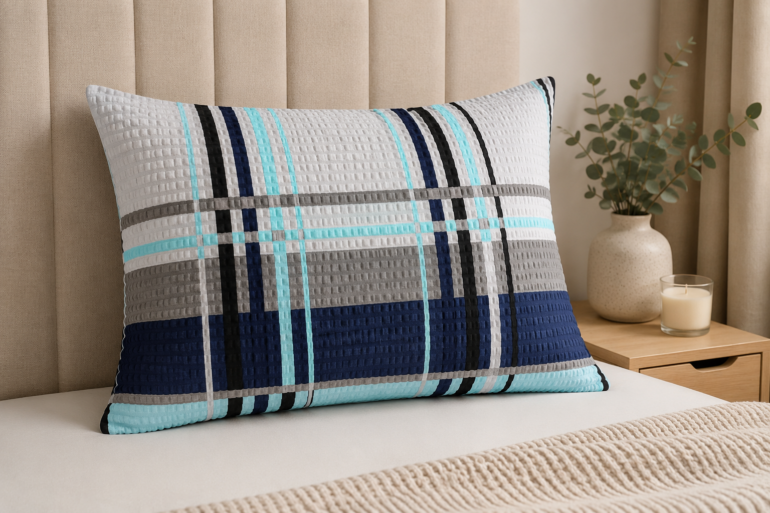 POSZEWKA Z KORY NA PODUSZKĘ 50X60 A1163-1 SZARY KRATA BAWEŁNA 100% PRODUCENT