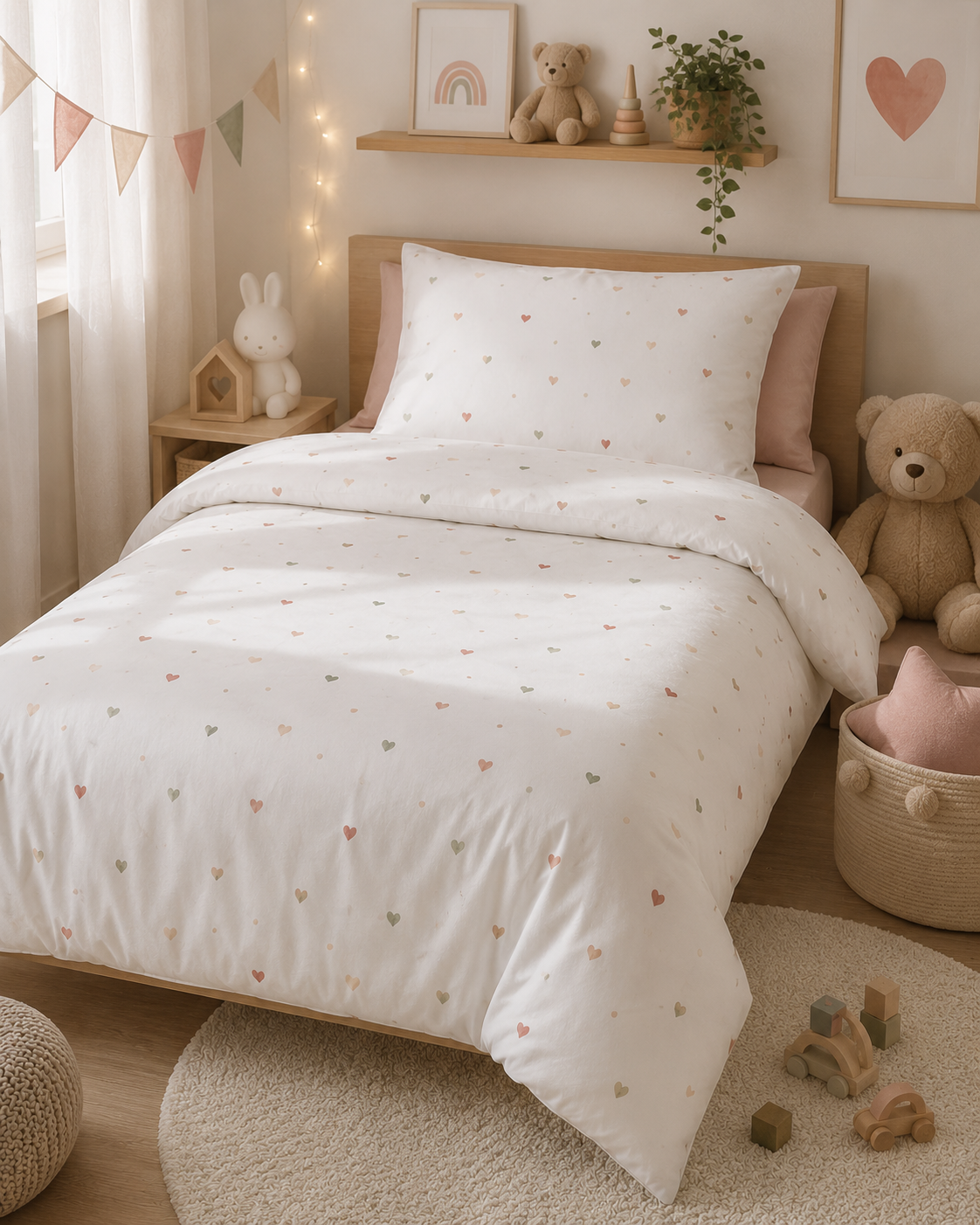 POŚCIEL DZIECIĘCA BAWEŁNIANA KOMPLET KOŁDRA 150X200 PODUSZKA 50X60 SERDUSZKA AKWARELOWE BAWEŁNA 100% PRODUCENT - obrazek 2