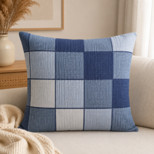 POSZEWKA Z KORY NA PODUSZKĘ JASIEK 40X40 SZACHOWNICA NIEBIESKA BAWEŁNA 100% PRODUCENT