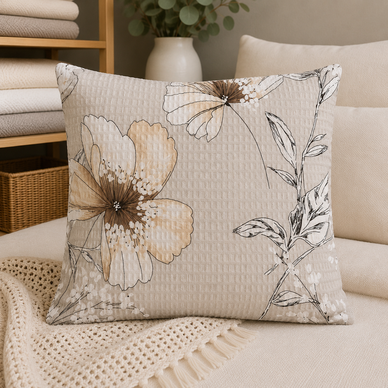 POSZEWKA Z KORY NA PODUSZKĘ JASIEK 40X40 WIOSNA ECRU BAWEŁNA 100% PRODUCENT