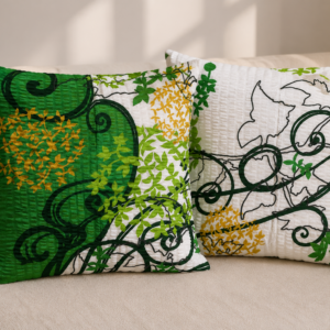 POSZEWKA Z KORY NA PODUSZKĘ JASIEK 40X40 ZIELONE WZORY BAWEŁNA 100% PRODUCENT