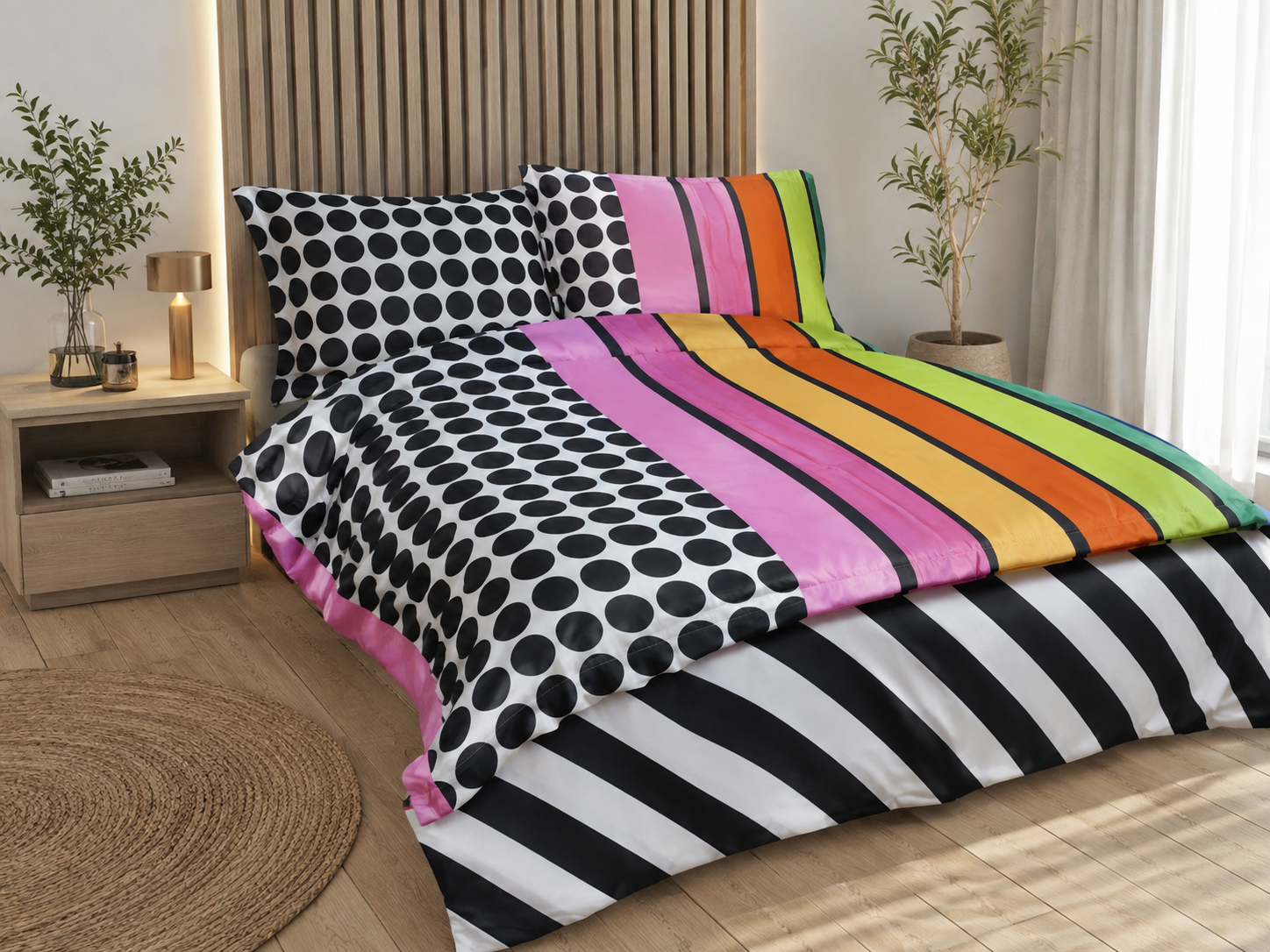 KOMPLET EKSKLUZYWNEJ POŚCIELI Z SATYNY BAWEŁNIANEJ 240X220 +2X PODUSZKA 70X80 SATYNA WIELOKOLOROWA LUX 100% BAWEŁNA