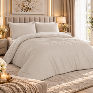 KOMPLET POŚCIEL FLANELOWA KOŁDRA 220×200 PODUSZKA 2X70X80 ECRU FLANELA BAWEŁNIANA PRODUCENT