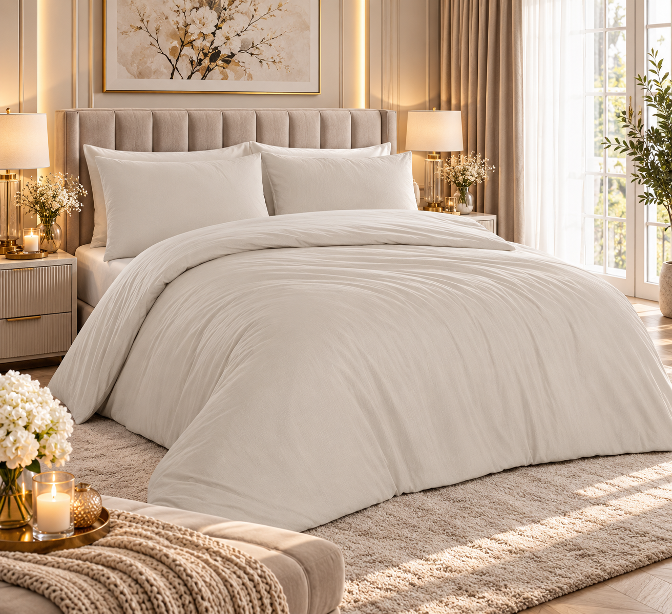 KOMPLET POŚCIEL FLANELOWA KOŁDRA 220×200 PODUSZKA 2X70X80 ECRU FLANELA BAWEŁNIANA PRODUCENT