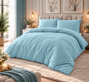 KOMPLET POŚCIEL FLANELOWA KOŁDRA 180×200 PODUSZKA 2X70X80 MROŹNY BŁĘKIT FLANELA BAWEŁNIANA PRODUCENT