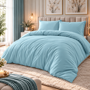 KOMPLET POŚCIEL FLANELOWA KOŁDRA 220×200 PODUSZKA 2X70X80 MROŹNY BŁĘKIT FLANELA BAWEŁNIANA PRODUCENT
