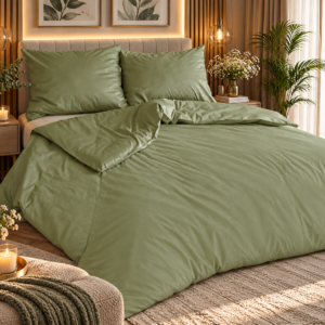 KOMPLET POŚCIEL FLANELOWA KOŁDRA 220×200 PODUSZKA 2X70X80 OLIWKOWA FLANELA BAWEŁNIANA PRODUCENT