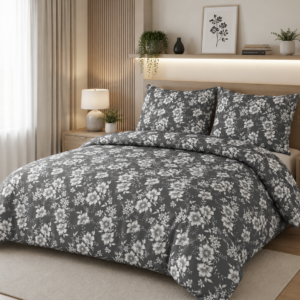 KOMPLET POŚCIELI Z KORY KOŁDRA 220×200 2X PODUSZKA 70X80 R 1035 SZARA GUZIK KORA BAWEŁNIANA PRODUCENT