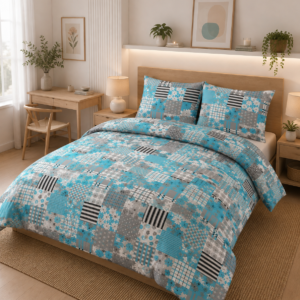 KOMPLET POŚCIELI Z KORY KOŁDRA 180×200 PODUSZKA 2X 70X80 1127 TURKUS GUZIK KORA BAWEŁNIANA PRODUCENT