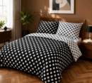 KOMPLET POŚCIELI Z KORY KOŁDRA 220×200 PODUSZKA 2X 70X80 KÓŁKA (POZYTYW/NEGATYW) SATYNA BAWEŁNIANA PRODUCENT