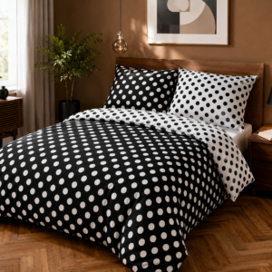 KOMPLET POŚCIELI Z KORY KOŁDRA 220×200 PODUSZKA 2X 70X80 KÓŁKA (POZYTYW/NEGATYW) SATYNA BAWEŁNIANA PRODUCENT