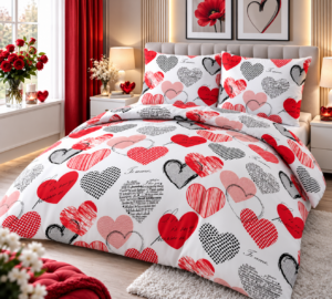 KOMPLET POŚCIELI Z KORY KOŁDRA 180×200 PODUSZKA 2X 70X80 LUX RYSUNKOWE SERCA GUZIK KORA BAWEŁNIANA PRODUCENT