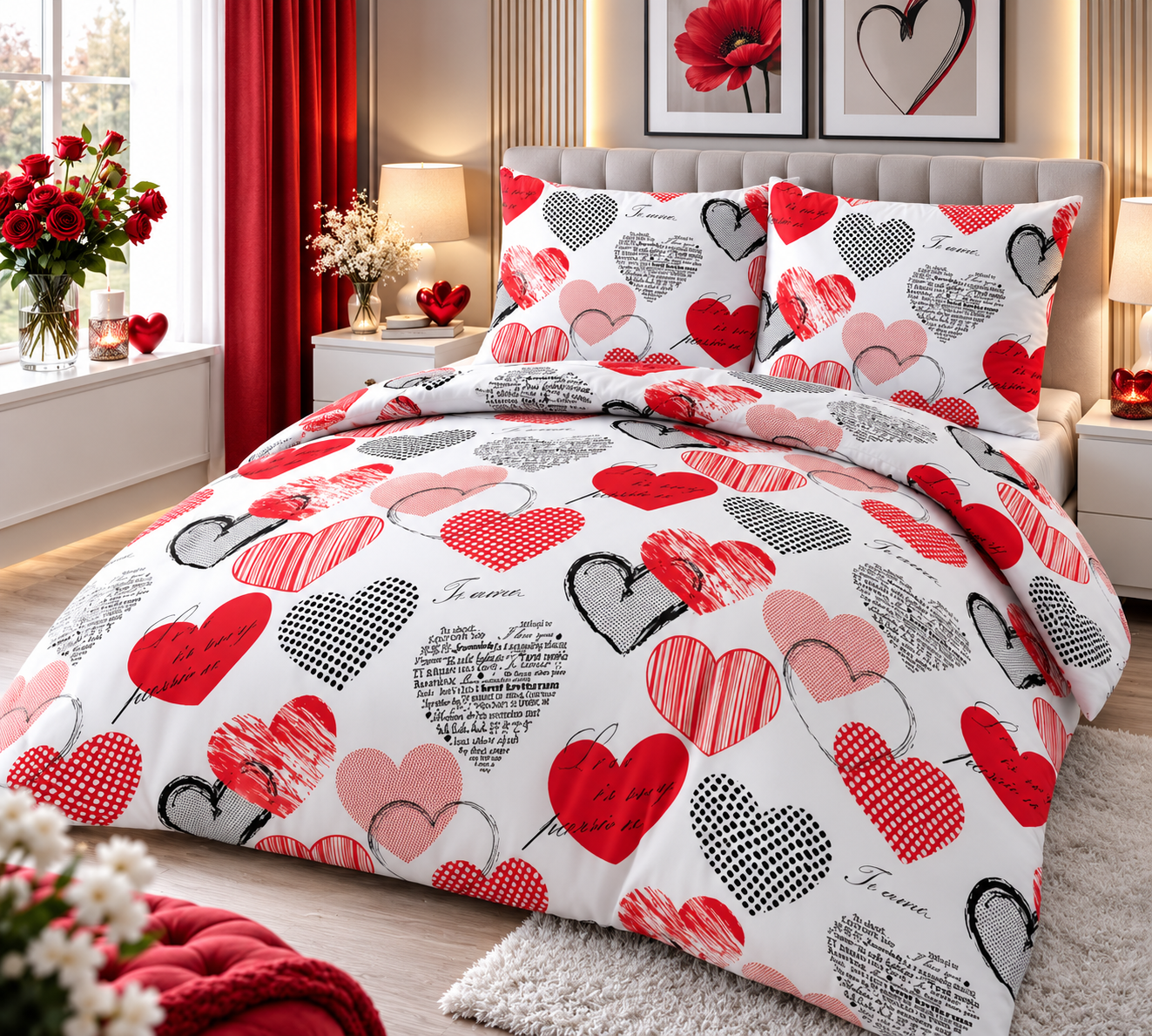 KOMPLET POŚCIELI Z KORY KOŁDRA 220×200 PODUSZKA 2X 70X80 LUX RYSUNKOWE SERCA GUZIK KORA BAWEŁNIANA PRODUCENT