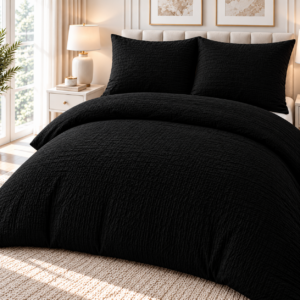 KOMPLET POŚCIELI Z KORY KOŁDRA 220×200 PODUSZKA 2X 70X80 KORA BAWEŁNIANA CZARNA PRODUCENT