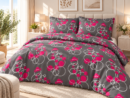 KOMPLET POŚCIELI Z SATYNY BAWEŁNIANEJ 220X200 + 2X PODUSZKA 70X80 SATYNA BĄBELKI MAGENTA PRODUCENT