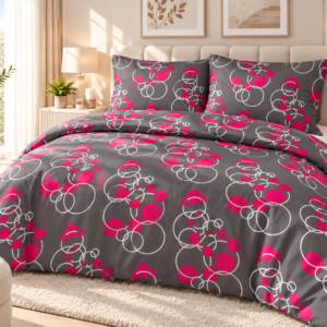 KOMPLET POŚCIELI Z SATYNY BAWEŁNIANEJ 220X200 + 2X PODUSZKA 70X80 SATYNA BĄBELKI MAGENTA PRODUCENT